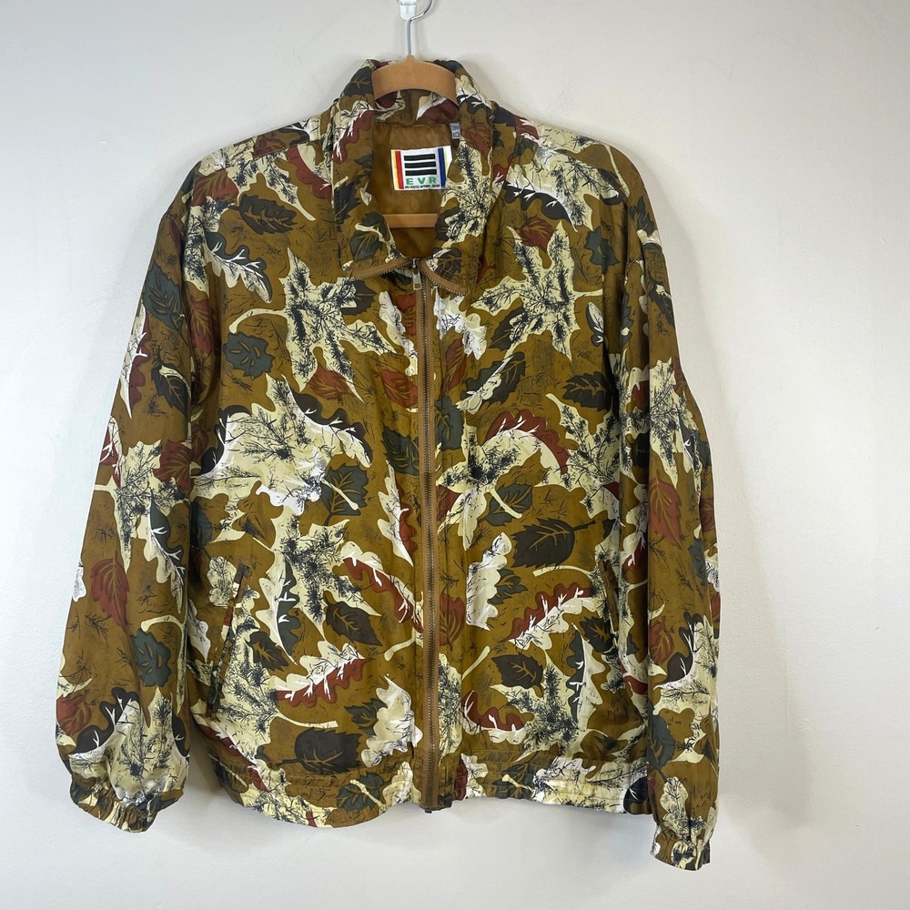 EVR Rousso Vintage‎ 80s Silk Bomber Jacket Medium Leaf AOP Baggy Streetwear